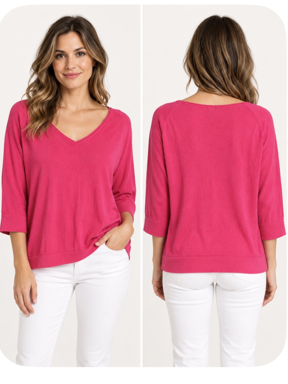 North Sails Fuchsia Pink Cotton V-Neck Sweater Size Small